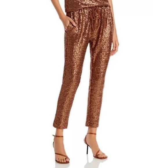Splendid Collection Copper Bronze Metallic Brown Sequin Tapered Pant S - Picture 1 of 9